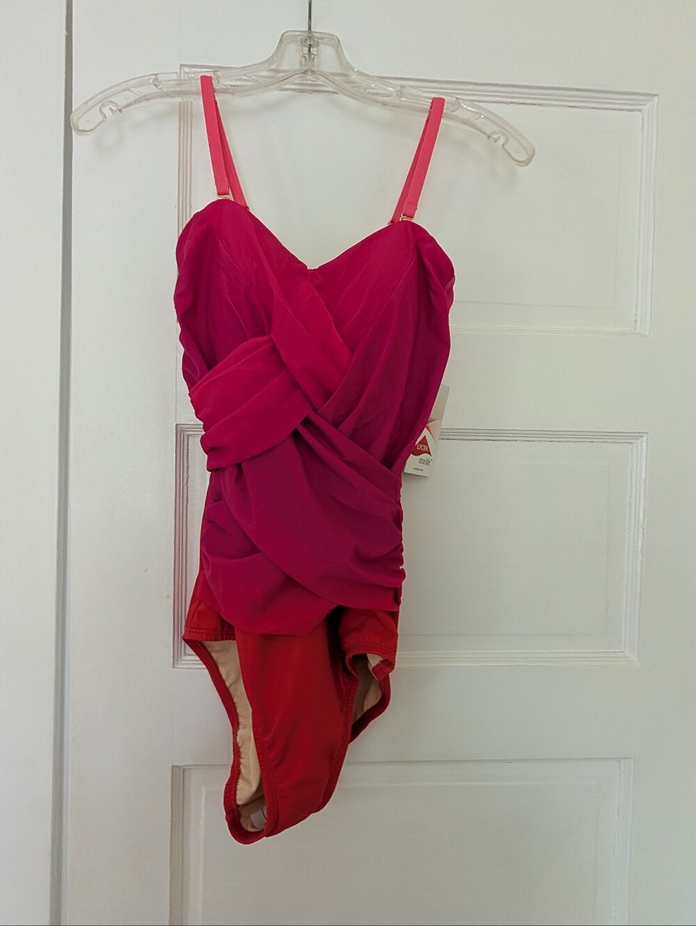 NWT Lands' End Ruched Magenta Pink and Orange Ombre One-Piece Swimsuit